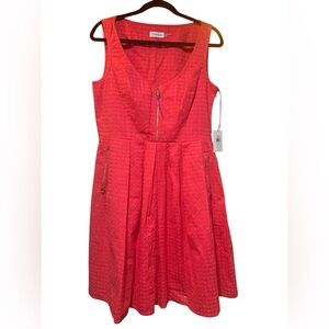 Calvin Klein Sleeveless Textured Coral Pink Fit-and-Flare Dress size 12 NWT